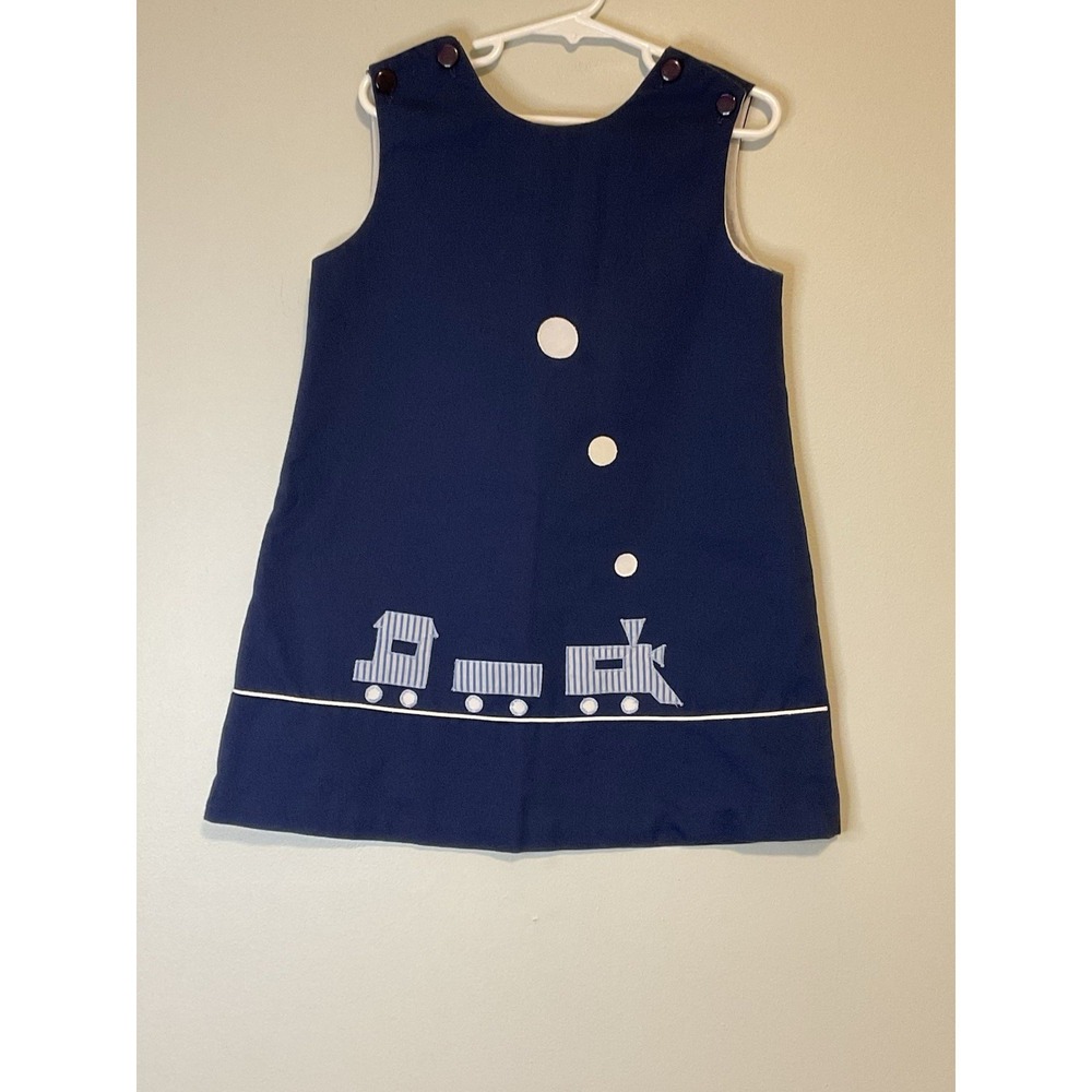 Jayne Copeland Girls 6‎ Shift Dress Blue/White Cotton Train Vintage